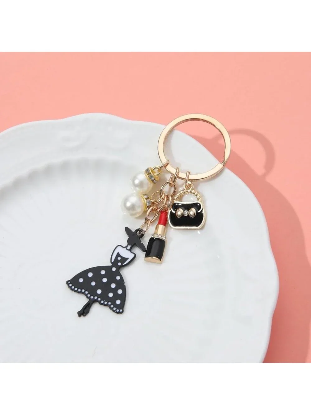 Chic 10PCS Keychain Set with Dress, Pearl & Lipstick Charms - Perfect Gift for
